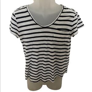 𝅺ann TAYLOR LOFT Navy Blue & White Stripe Short Sleeve Tee Shirt Women S …
